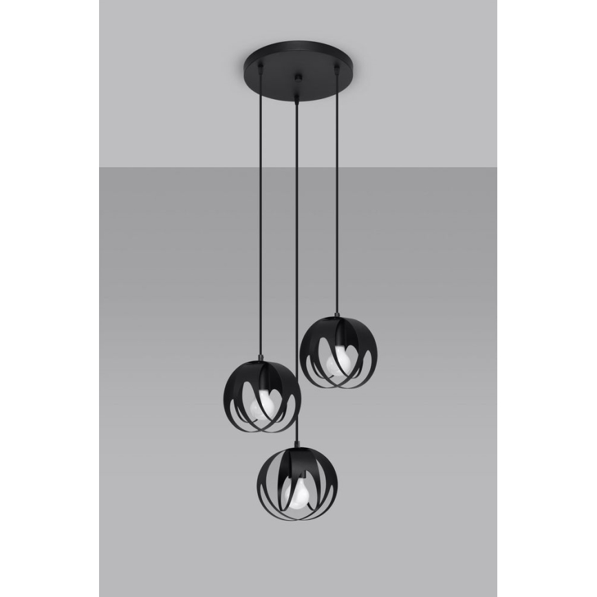 Lampadario su corda TULOS 3xE27/60W/230V nero