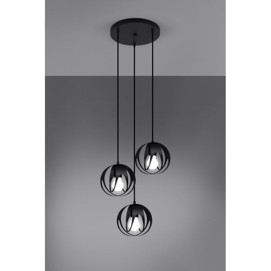 Lampadario su corda TULOS 3xE27/60W/230V nero
