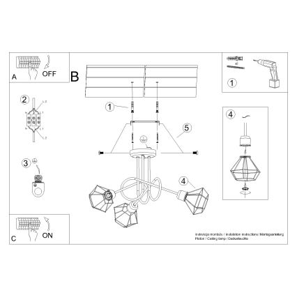 Lampadario a sospensione con supporto rigido ARTEMIS 3xE14/40W/230V nero