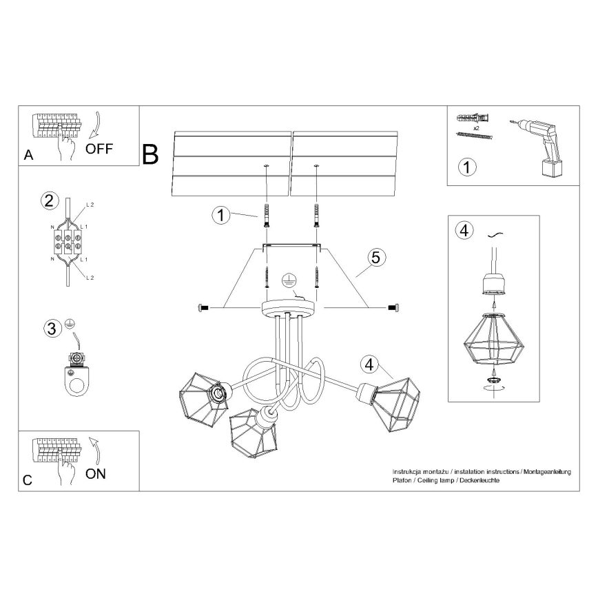Lampadario a sospensione con supporto rigido ARTEMIS 3xE14/40W/230V nero