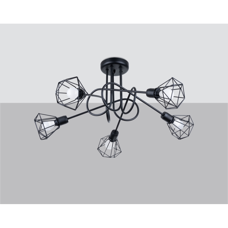 Lampadario a sospensione con supporto rigido ARTEMIS 5xE14/40W/230V nero