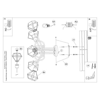 Lampadario a sospensione con supporto rigido ARTEMIS 5xE14/40W/230V nero