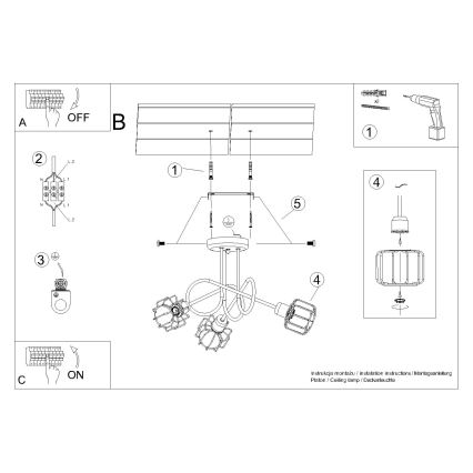 Lampadario a sospensione con supporto rigido BELUCI 3xE14/40W/230V nero