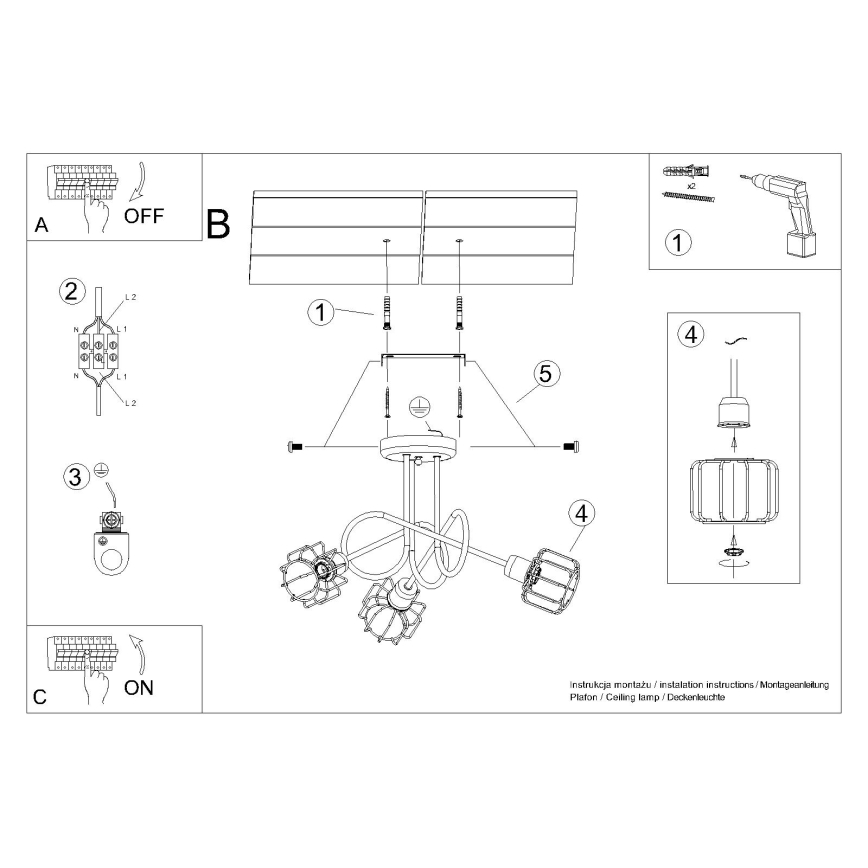 Lampadario a sospensione con supporto rigido BELUCI 3xE14/40W/230V nero