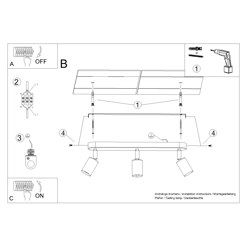 Luce Spot FORNES 3xE27/60W/230V nero
