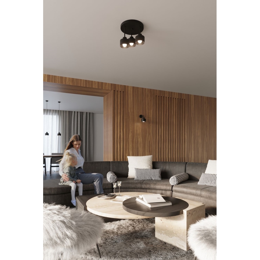 Lampadario a sospensione con supporto rigido SAVAR 3xE27/60W/230V nero