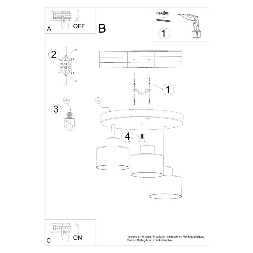 Lampadario a sospensione con supporto rigido SAVAR 3xE27/60W/230V nero