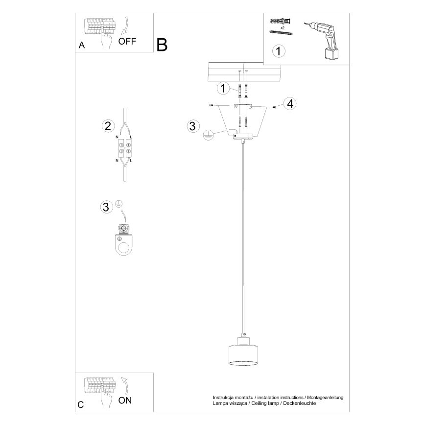 Lampadario a cavo SAVAR 1xE27/60W/230V nero