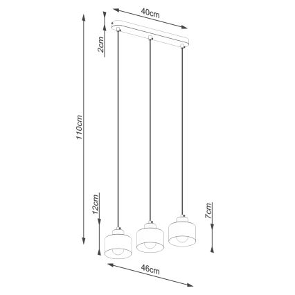 Lampadario a sospensione con filo SAVAR 3xE27/60W/230V nero