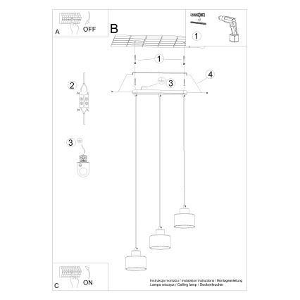 Lampadario a sospensione con filo SAVAR 3xE27/60W/230V nero