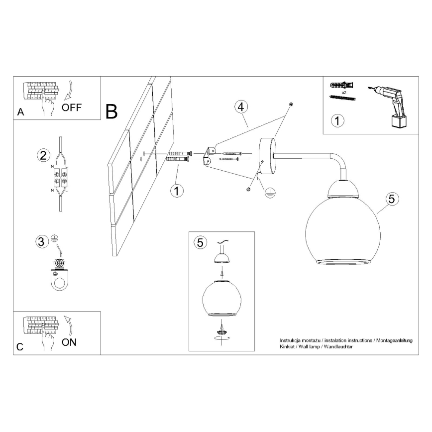Lampada da parete ALINO 1xE27/60W/230V nero