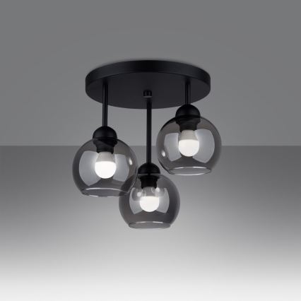 Lampadario a sospensione con supporto rigido ALINO 3xE27/60W/230V nero