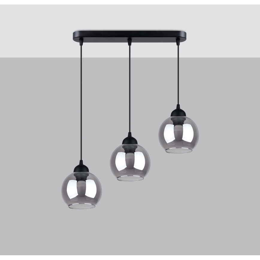 Lampadario a sospensione con filo ALINO 3xE27/60W/230V nero