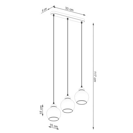 Lampadario a sospensione con filo ALINO 3xE27/60W/230V nero