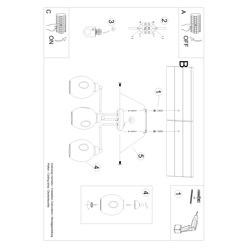 Lampadario a stelo FILLAN 3xE27/60W/230V nero