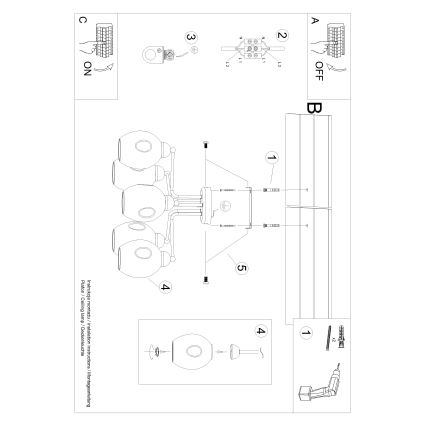 Lampadario a sospensione con supporto rigido FILLAN 5xE27/60W/230V nero