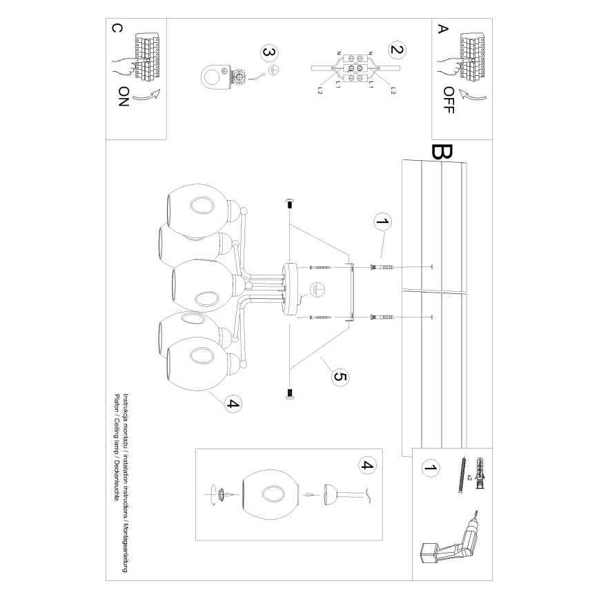 Lampadario a sospensione con supporto rigido FILLAN 5xE27/60W/230V nero
