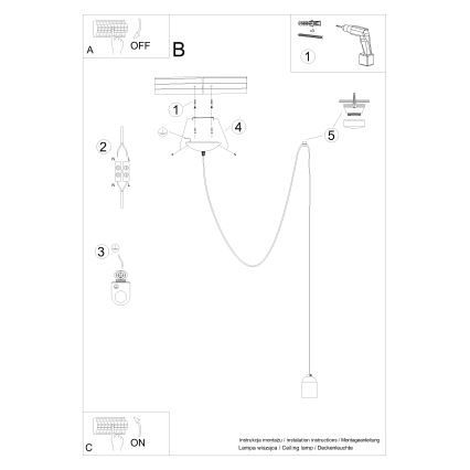Lampadario a sospensione con filo NESO 1xE27/15W/230V ragno calcestruzzo