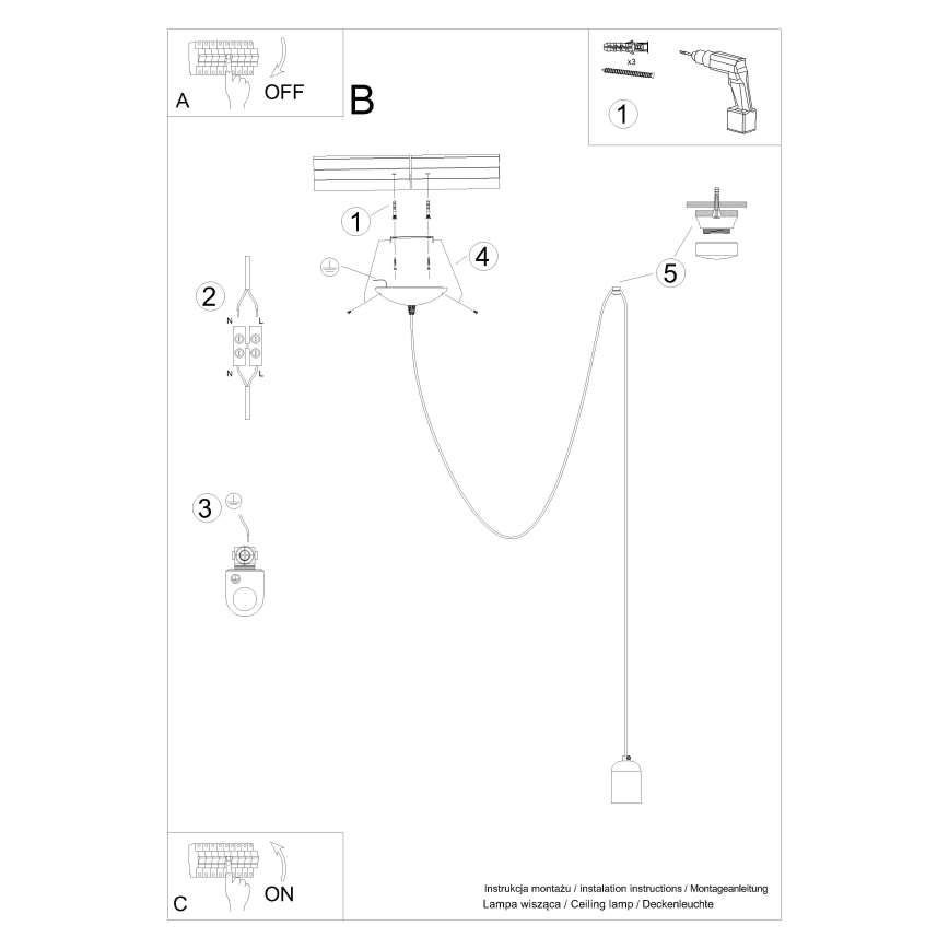 Lampadario a sospensione con filo NESO 1xE27/15W/230V ragno calcestruzzo