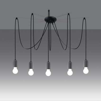 Lampadario a sospensione con filo NESO 5xE27/15W/230V ragno calcestruzzo