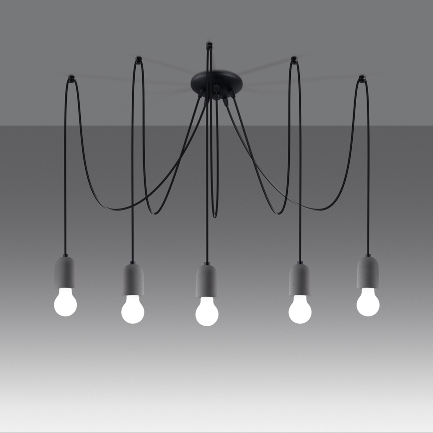 Lampadario a sospensione con filo NESO 5xE27/15W/230V ragno calcestruzzo