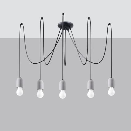 Lampadario a sospensione con filo NESO 5xE27/15W/230V ragno calcestruzzo