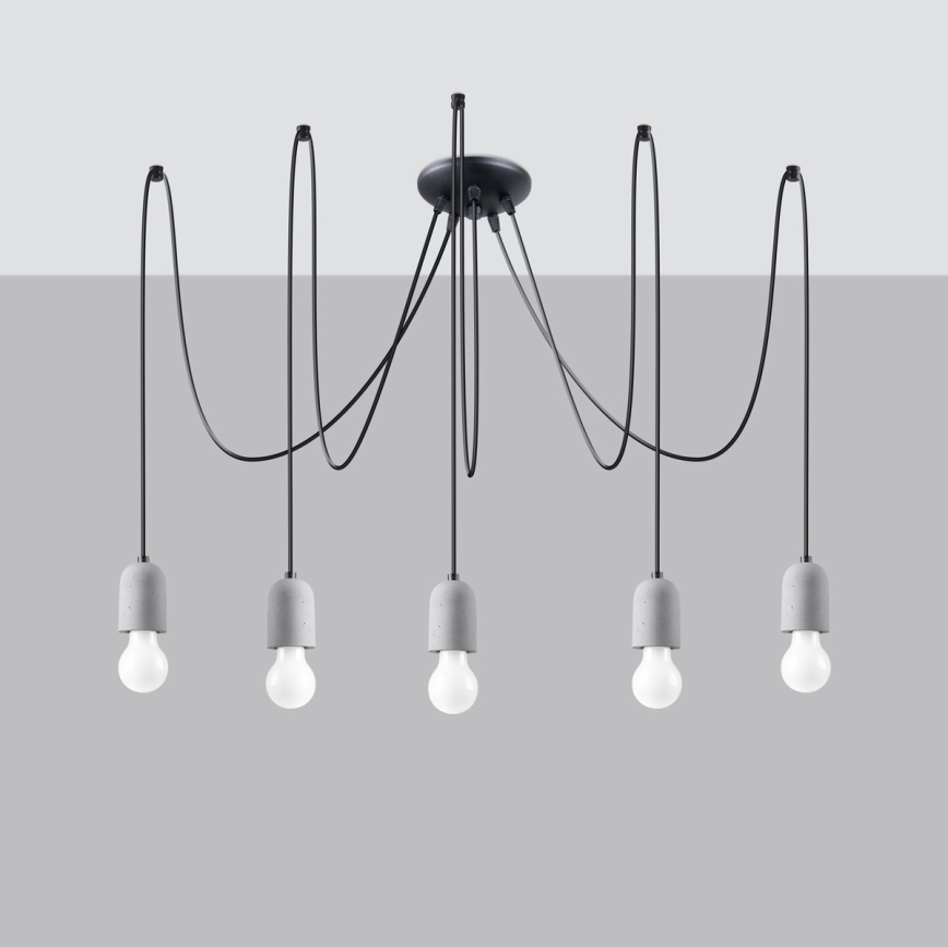 Lampadario a sospensione con filo NESO 5xE27/15W/230V ragno calcestruzzo