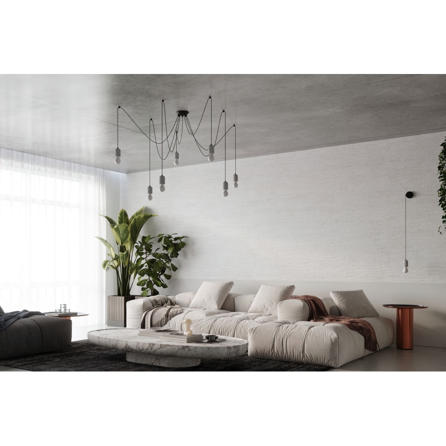Lampadario a sospensione con filo NESO 5xE27/15W/230V ragno calcestruzzo
