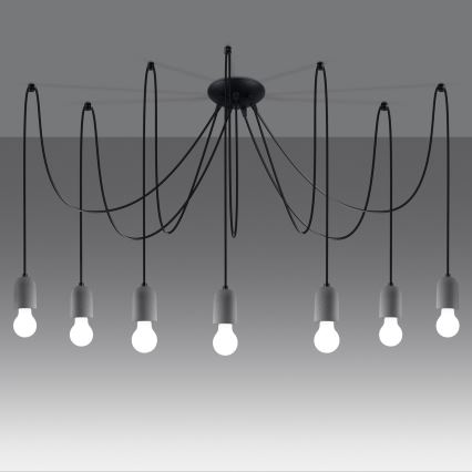 Lampadario a sospensione con filo NESO 7xE27/15W/230V ragno calcestruzzo