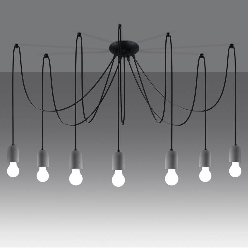 Lampadario a sospensione con filo NESO 7xE27/15W/230V ragno calcestruzzo