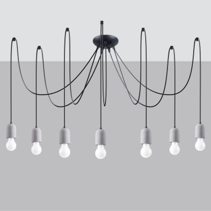 Lampadario a sospensione con filo NESO 7xE27/15W/230V ragno calcestruzzo