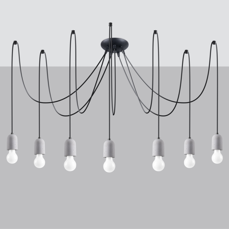Lampadario a sospensione con filo NESO 7xE27/15W/230V ragno calcestruzzo