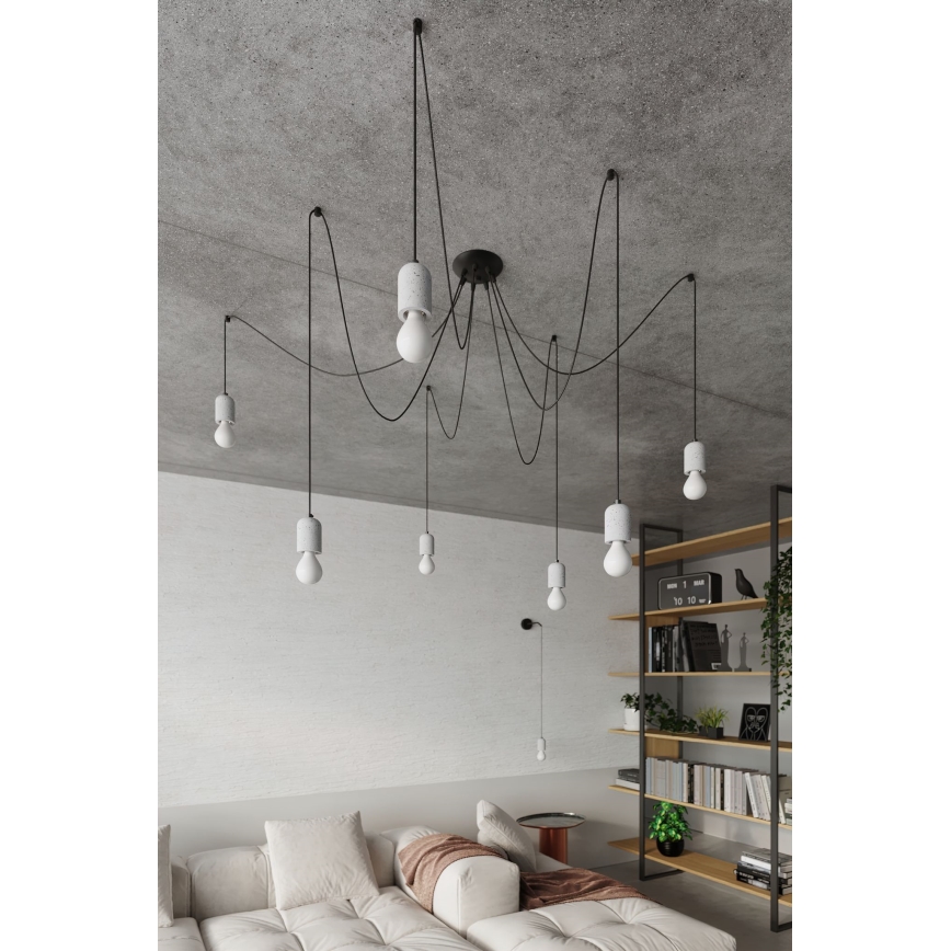 Lampadario a sospensione con filo NESO 7xE27/15W/230V ragno calcestruzzo