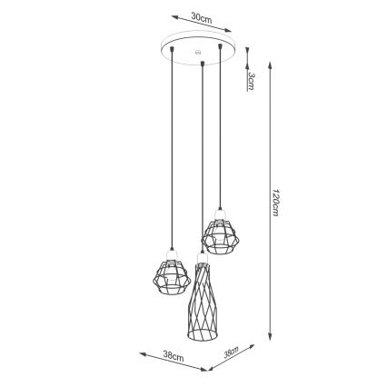 Lampadario a sospensione con filo SUBA 3xE27/15W/230V nero