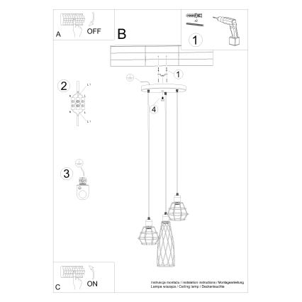 Lampadario a sospensione con filo SUBA 3xE27/15W/230V nero