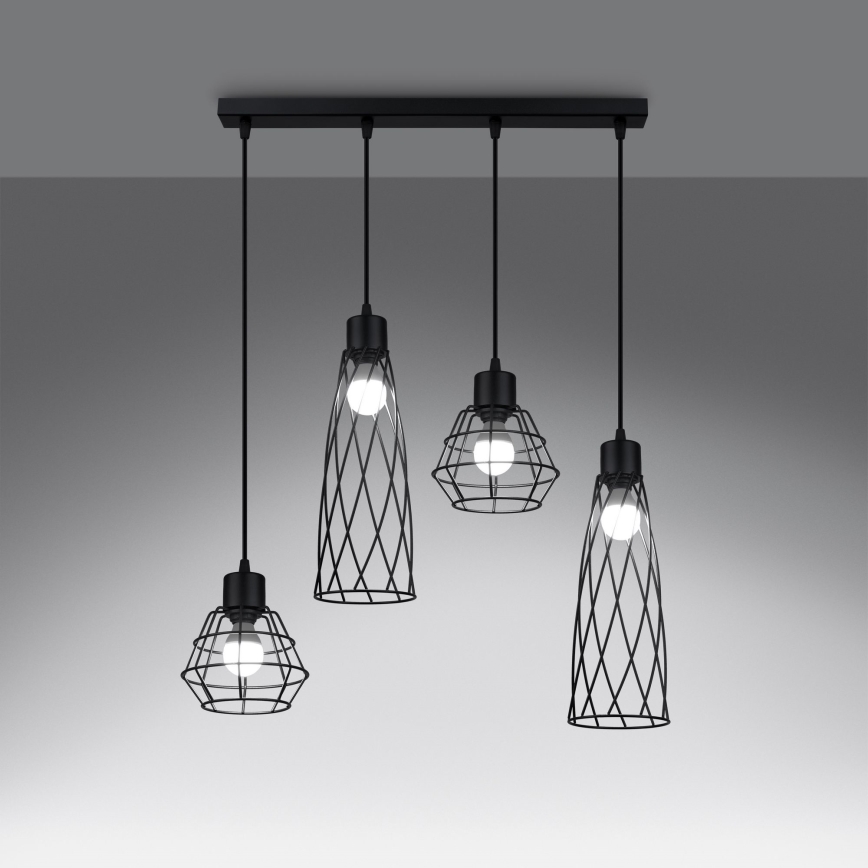 Lampadario a sospensione con filo SUBA 4xE27/15W/230V nero