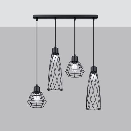 Lampadario a sospensione con filo SUBA 4xE27/15W/230V nero