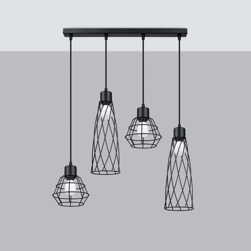 Lampadario a sospensione con filo SUBA 4xE27/15W/230V nero