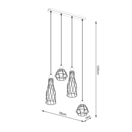 Lampadario a sospensione con filo SUBA 4xE27/15W/230V nero
