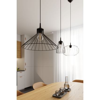 Lampadario a sospensione con filo TSUNO 1xE27/15W/230V nero