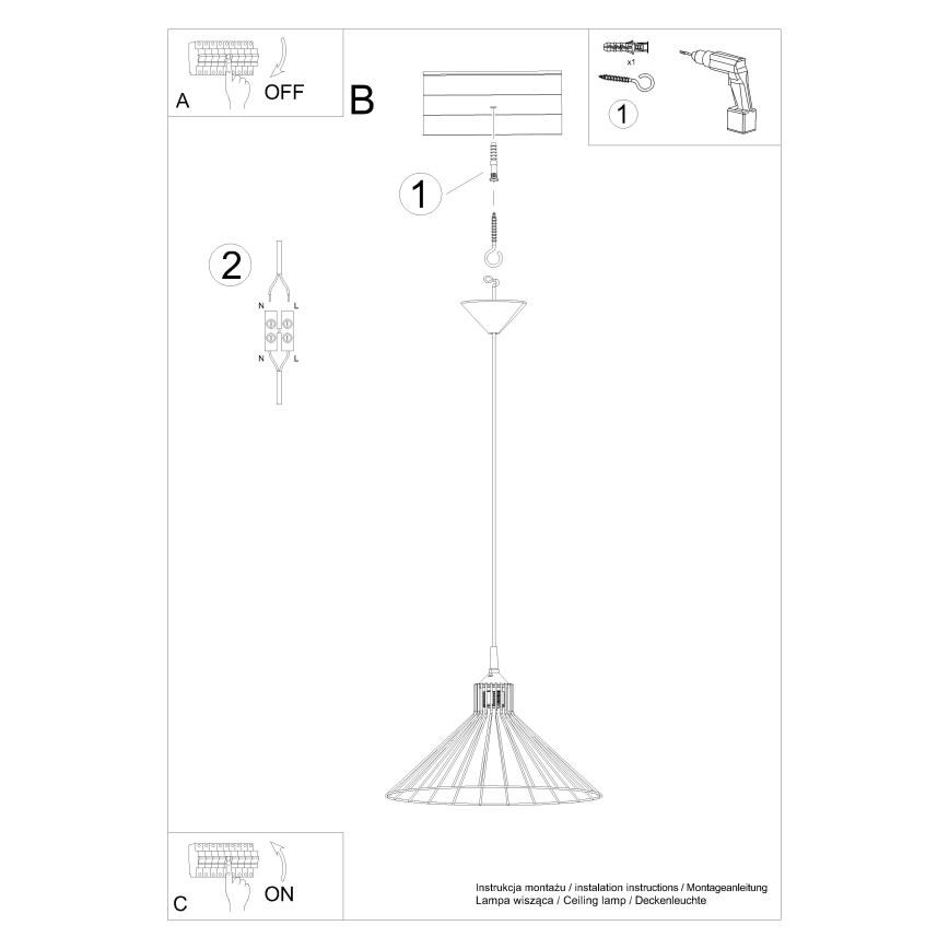 Lampadario a sospensione con filo EDA 1xE27/15W/230V nero