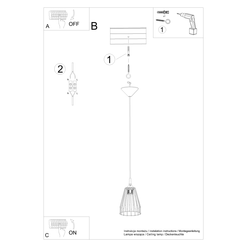 Lampadario a sospensione con filo LEYO 1xE27/15W/230V nero