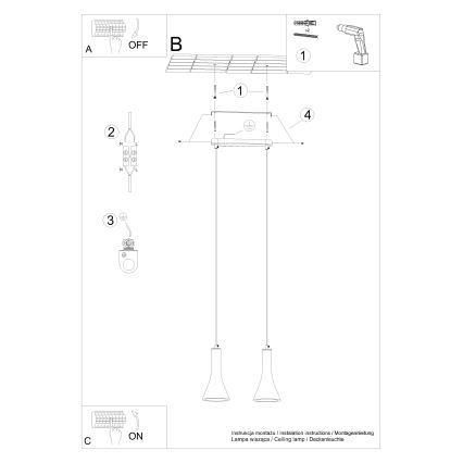 Lampadario a sospensione con filo REA 2xE14/12W/230V calcestruzzo