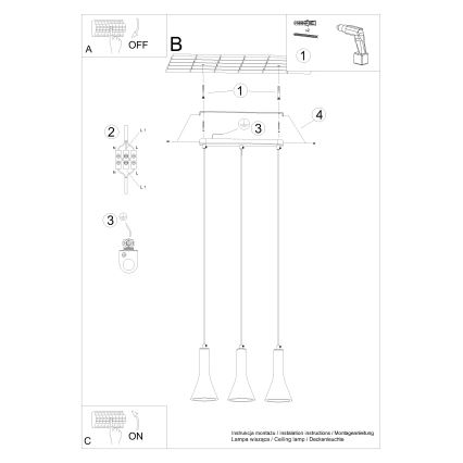 Lampadario a sospensione con filo REA 3xE14/12W/230V calcestruzzo