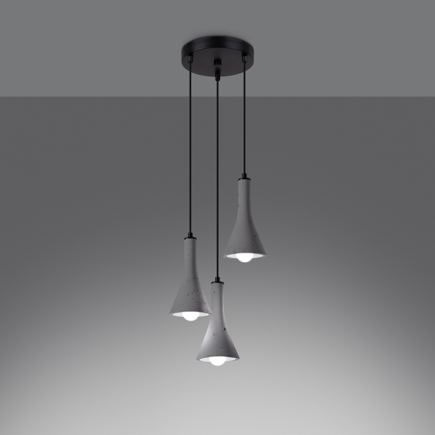 Lampadario a sospensione con filo REA 3xE14/12W/230V calcestruzzo