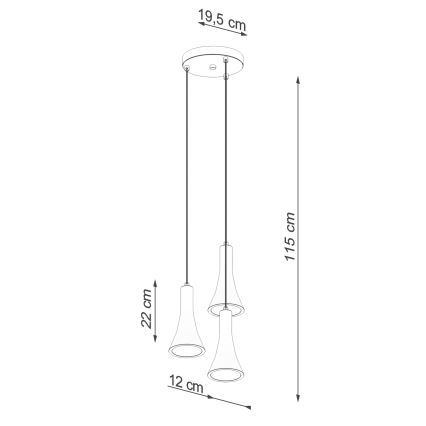 Lampadario a sospensione con filo REA 3xE14/12W/230V calcestruzzo