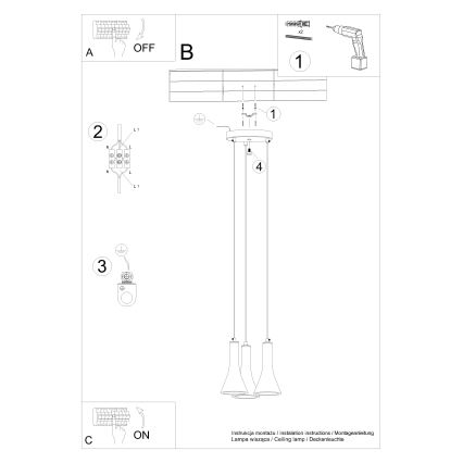 Lampadario a sospensione con filo REA 3xE14/12W/230V calcestruzzo