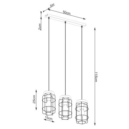 Lampadario a sospensione con filo GOTTO 3xE27/15W/230V nero/faggio