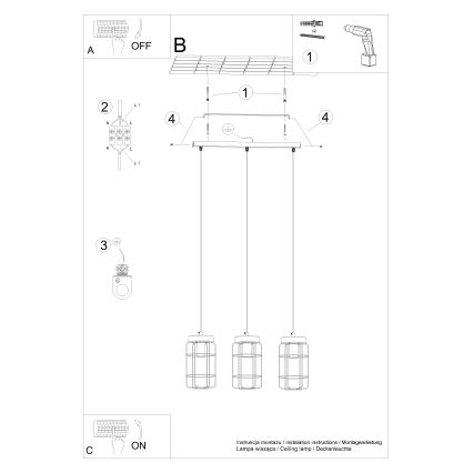 Lampadario a sospensione con filo GOTTO 3xE27/15W/230V nero/faggio