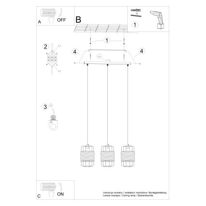 Lampadario a sospensione con filo GIZUR 3xE27/15W/230V